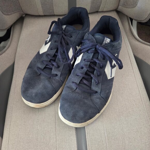 Converse All Star Men’s 9.5 Blue Suede Leather Sneakers Low Top Chevron - Picture 2 of 8